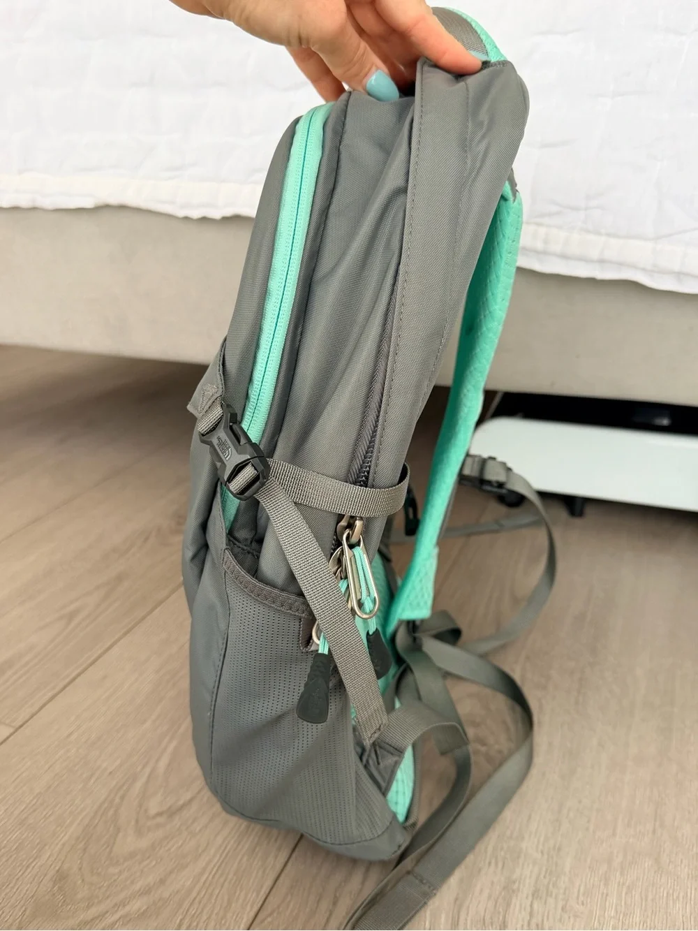 NWOT. The North Face Women's Gray Backpack with Mint Accents